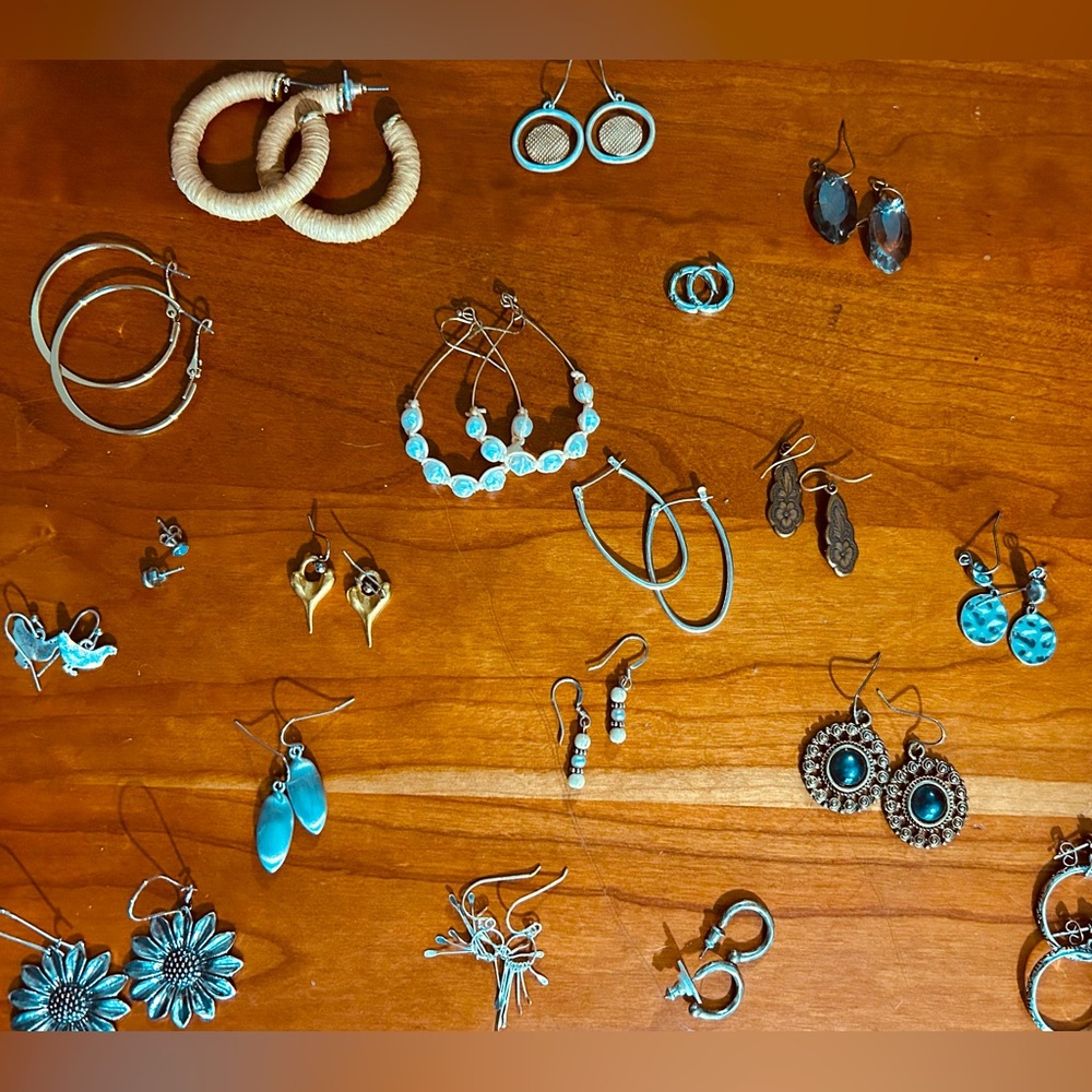 Earrings galore! 19 earrings of all kinds! Some sterling silver.